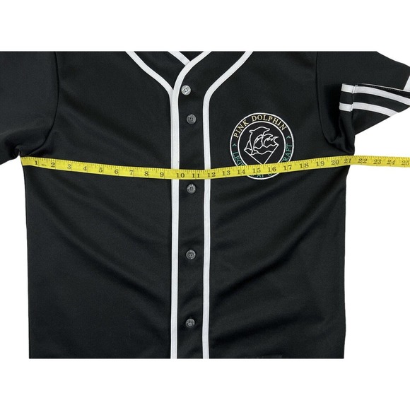 Pink+Dolphin Men Black Short Sleeve Button Up Baseball Jersey Sz M - Picture 3 of 7